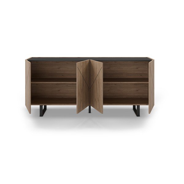 Comodă negru/natural  joasă cu aspect de lemn de stejar 180x80 cm Milena – Marckeric-image-4