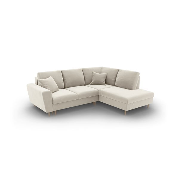 Colțar bej extensibil, cu spațiu de depozitare cu tapițerie din catifea (cu colț pe partea dreaptă-în formă de ”L”) Kyoto – Cosmopolitan Design-image-1