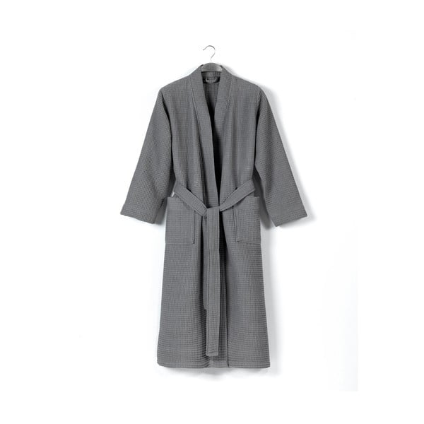 Halat de baie  gri L din bumbac Mia Waffle - Foutastic-image-1