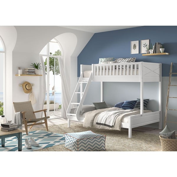 Pat pentru copii supraetajat alb 140x200/90x200 cm Scott - Vipack-image-3