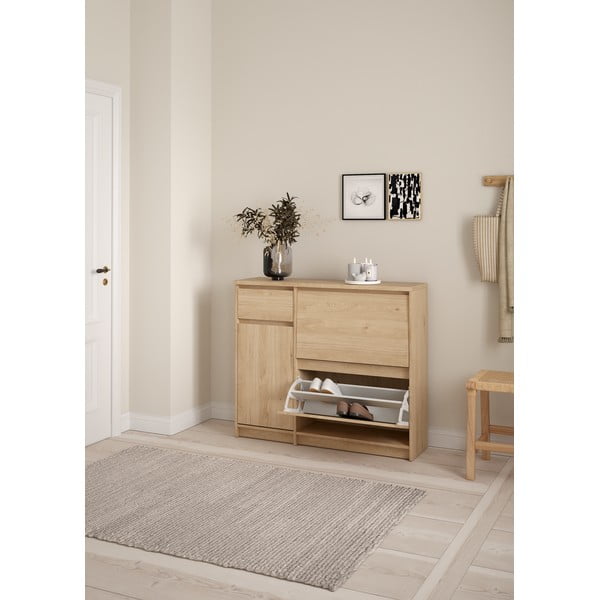 Pantofar în culoare naturală cu deschidere înclinată cu aspect de lemn de stejar 109x93x32 cm Naia – Tvilum-image-1