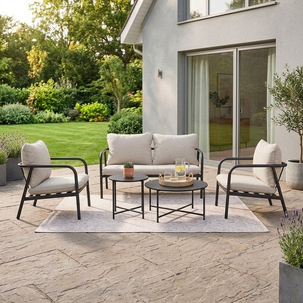 Set mobilier de grădină bej din oțel pentru 4 persoane Ostuni – Bizzotto-image-1