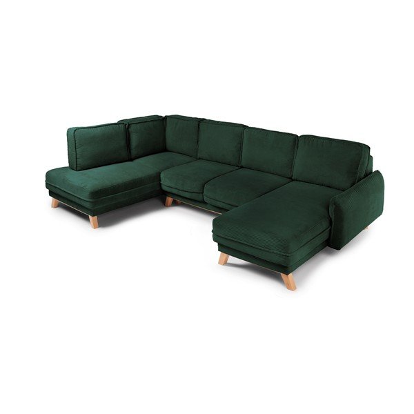 Colțar verde închis extensibil/cu spațiu de depozitare cu tapițerie din catifea reiată  (cu colț pe partea stângă/în formă de "U") Tori – Bonami Selection-image-1