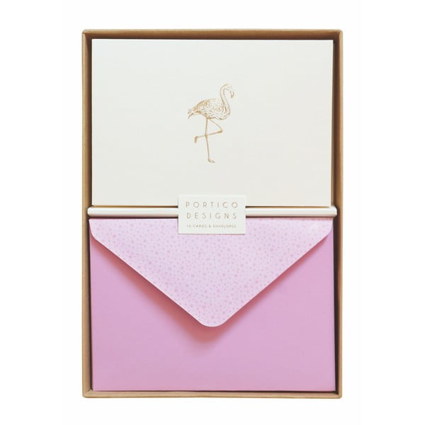 Set 10 felicitări cu plic Portico Designs Flamingo