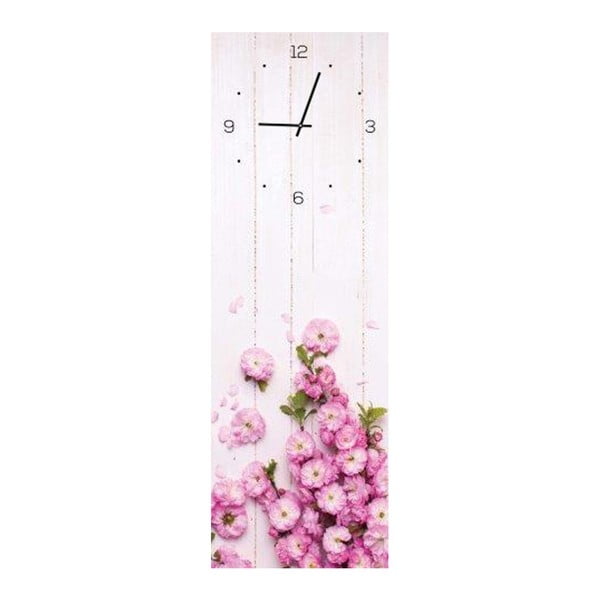 Ceas de perete din sticlă DecoMalta Sakura, 20 x 60 cm