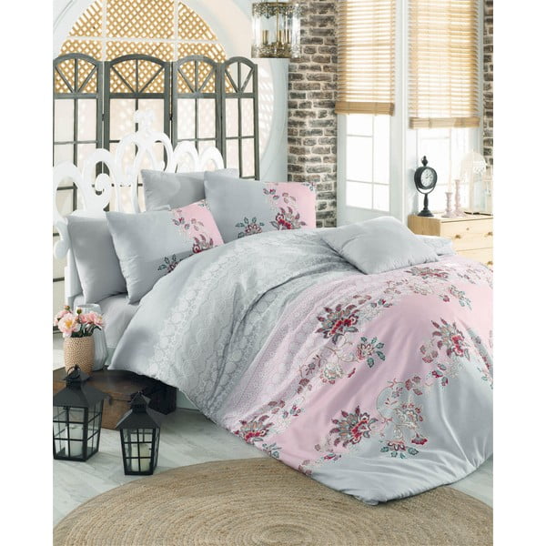 Lenjerie de pat verde-mentă-roz din bumbac pentru pat dublu 200x200 cm Azra – Mijolnir