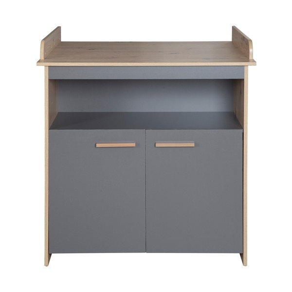 Comodă de copii gri antracit/în culoare naturală cu aspect de lemn de stejar cu masă de schimbat 88x98x75 cm Anna – Roba