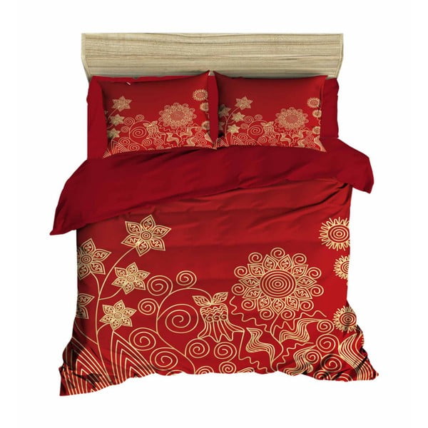 Lenjerie de pat cu cearșaf Flowers Red, 200 x 220 cm
