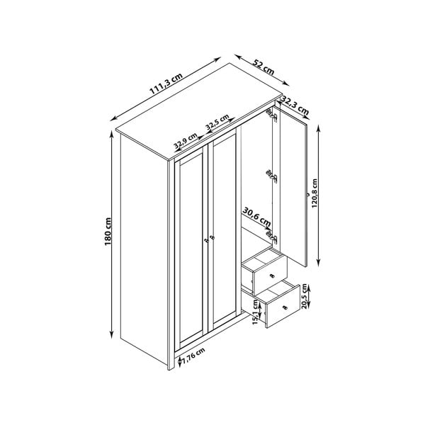 Șifonier gri cu aspect de lemn de stejar 112x180 cm Emerald – Støraa-image-3