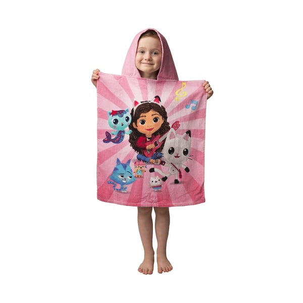 Poncho pentru copii roz pentru 3-8 ani din bumbac Gabby´s Dollhouse – Jerry Fabrics-image-1