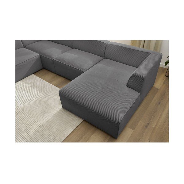 Colțar modular gri închis cu tapițerie din catifea reiată  (cu colț pe partea stângă/în formă de "U") Megeve – Bobochic Paris-image-3