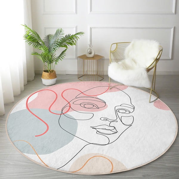 Covor rotund  alb lavabil adecvat și  pentru aspiratoare robot   ø 120 cm Comfort – Mila Home-image-1