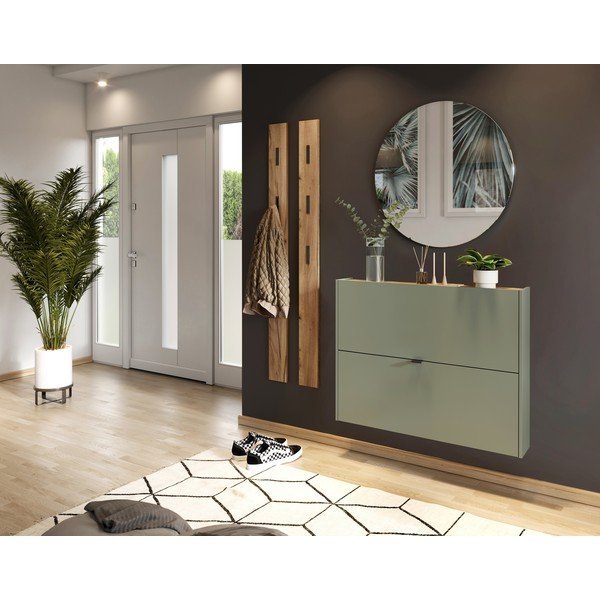 Pantofar verde prăfuit cu deschidere înclinată/suspendat cu aspect de lemn de stejar 100x83x18 cm Ameca – Germania-image-1