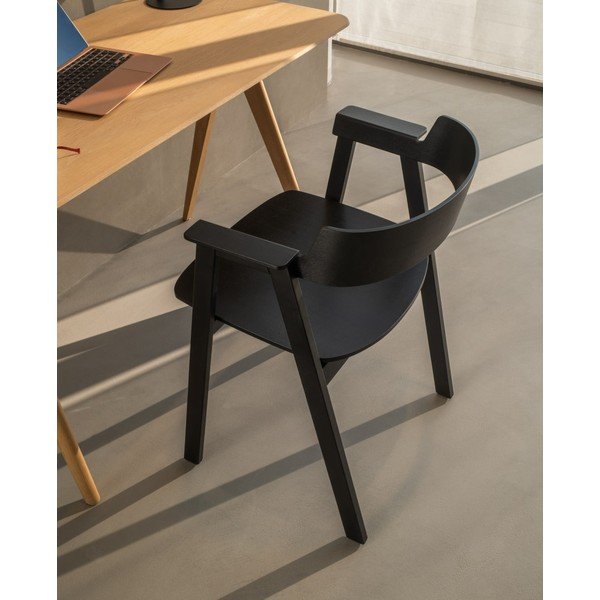 Scaun de dining negru cu cotiere din lemn de stejar Flip – Gazzda-image-1