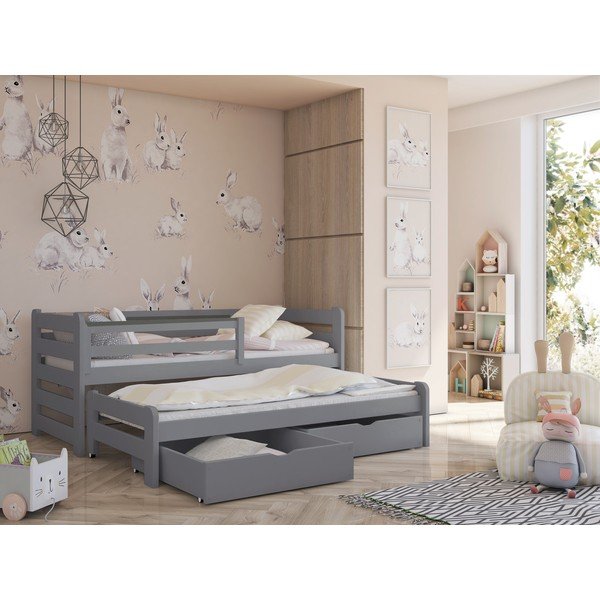 Pat din lemn de pin extensibil gri pentru copii cu spațiu de depozitare 80x200 cm Senso - Lano Meble-image-1