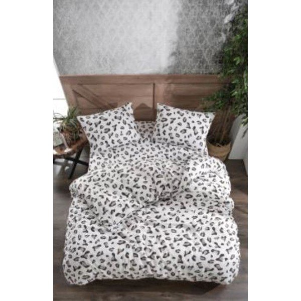 Lenjerie de pat albă/gri din bumbac ranforcé pentru pat dublu, extinsă cu cearceaf inclus, cu 4 piese 200x220 cm – Mila Home-image-1