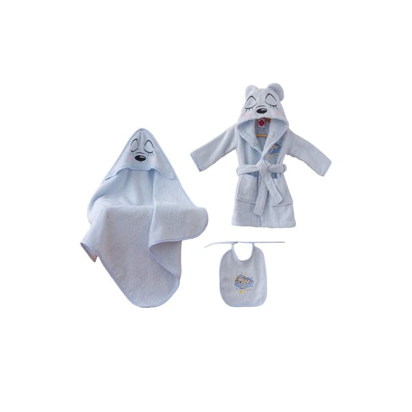 Set de halat și prosop de baie pentru copii albastru pentru 0-2 ani 3 buc. din bumbac Bear – Foutastic