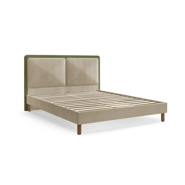 Pat matrimonial verde tapițat tapițat cu somieră 180x200 cm Mara – Bobochic Paris
