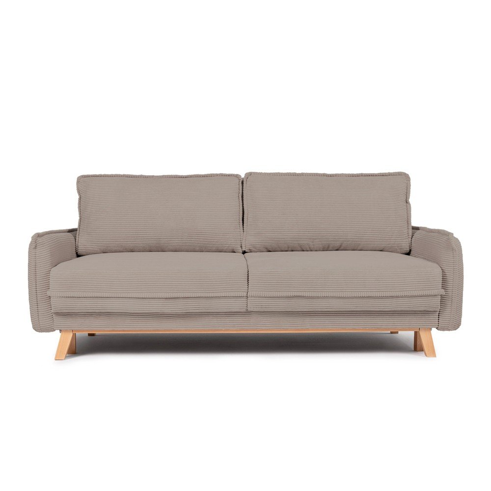 Canapea taupe extensibilă/cu spațiu de depozitare cu tapițerie din catifea reiată 218 cm Tori – Bonami Selection
