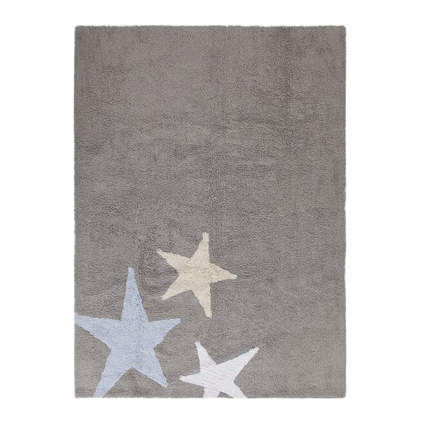 Covor din bumbac lucrat manual Lorena Canals Three Stars, 120 x 160 cm, gri - albastru 