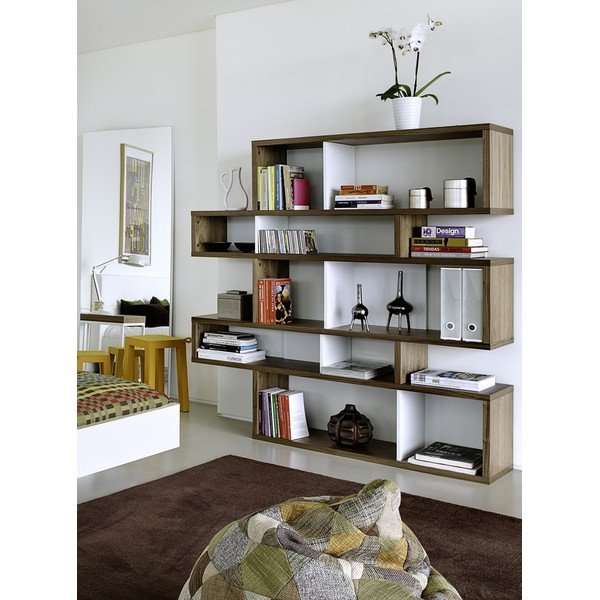 Bibliotecă TemaHome London, înălțime 160 cm, maro - alb-image-1