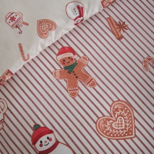 Lenjerie de pat în culoare naturală pentru pat de o persoană 135x200 cm Christmas Gingerbread Stripe – Catherine Lansfield-image-4