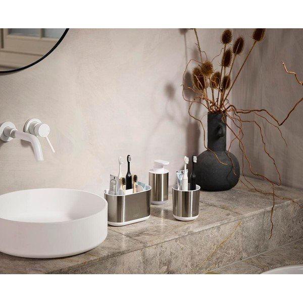 Suport pentru periuța de dinți argintiu din oțel inoxidabil Duo Steel – Joseph Joseph-image-1