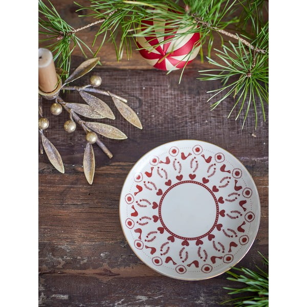 Farfurie crem pentru desert  din gresie ø 16 cm  cu model de Crăciun Jolly – Bloomingville-image-1