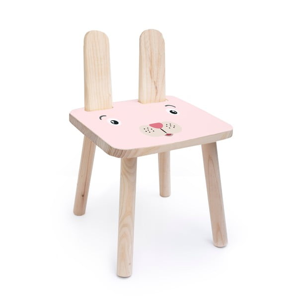 Scăunel din lemn de pin pentru copii Little Nice Things Bunny, roz