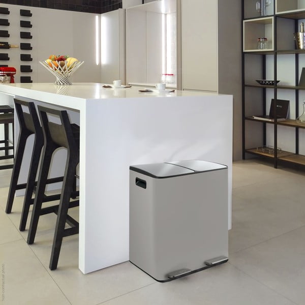 Coș de gunoi taupe pentru reciclare/cu pedală 2x20 l din oțel   Aliya – Spirella-image-1
