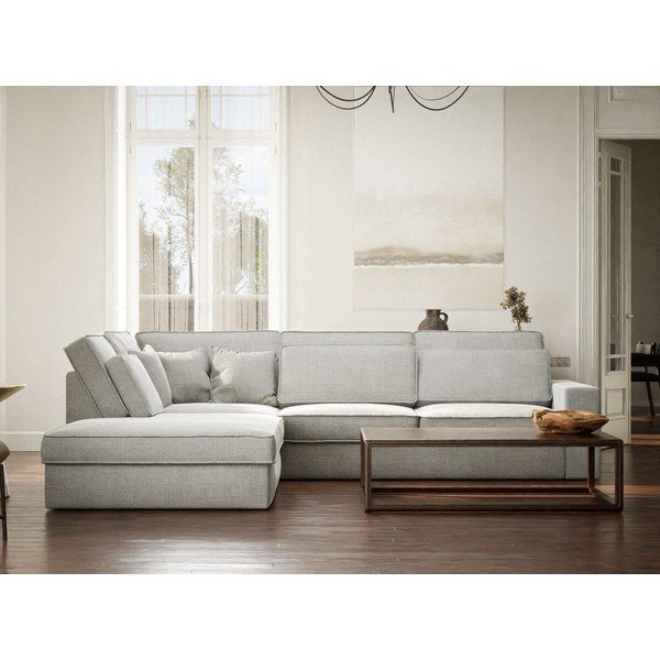 Colțar gri deschis cu tapițerie din chenille (cu colț pe partea stângă/în formă de ”L”) Kirou – Maison de Rêve-image-4