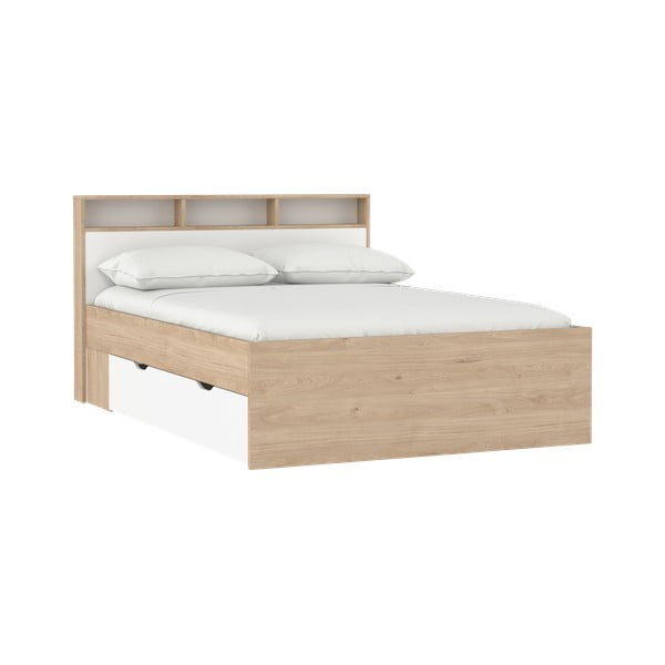 Pat matrimonial în culoare naturală cu aspect de lemn de stejar cu spațiu de depozitare fără somieră 140x200 cm Ikast – Tvilum
