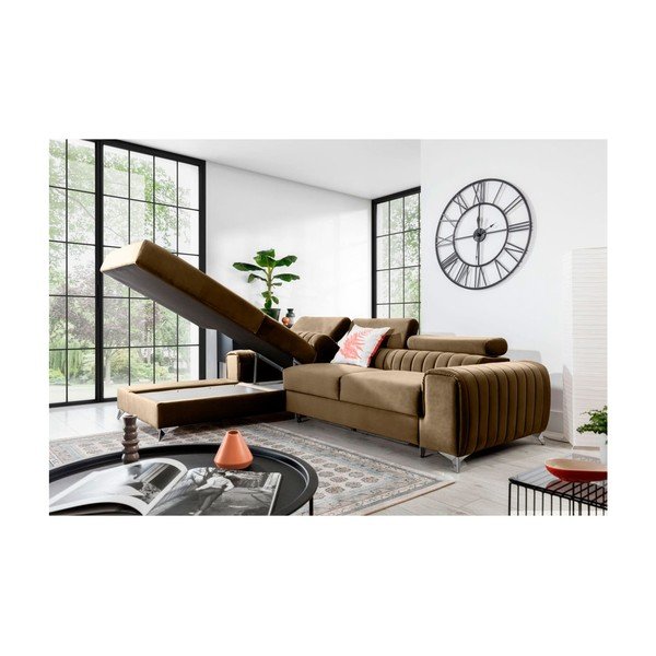 Colțar maro deschis extensibil/cu spațiu de depozitare cu tapițerie din catifea (cu colț pe partea stângă/cu șezlong) Grayson – ELTAP-image-3