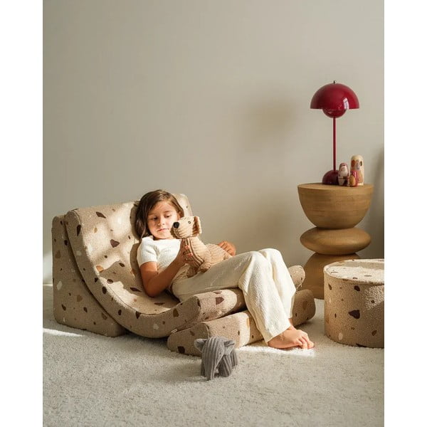 Fotoliu de copii maro deschis cu tapițerie din țesătură bouclé/cu tapițerie din chenille Terrazzo Moon – Wigiwama-image-4