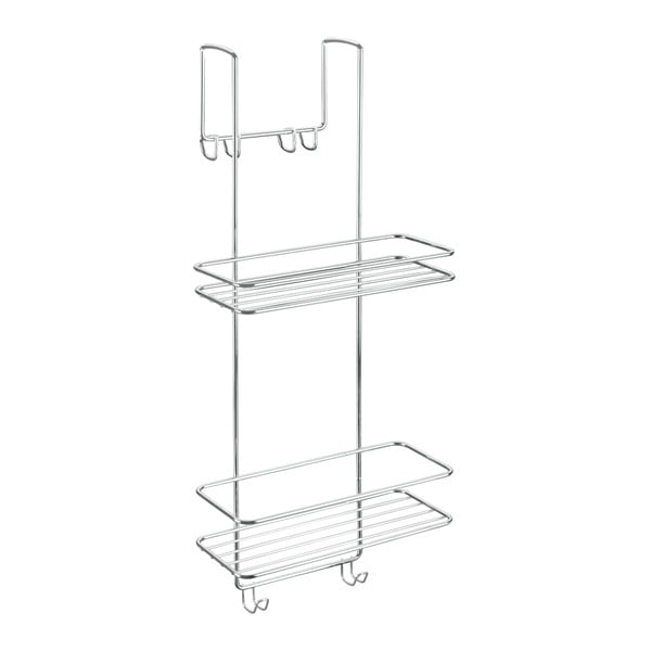 Raft pentru baie argintiu lucios de agățat/autoadeziv din oțel Luxy – Metaltex