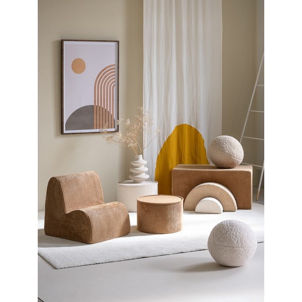 Puf de copii maro cu tapițerie din catifea reiată – Wigiwama-image-3