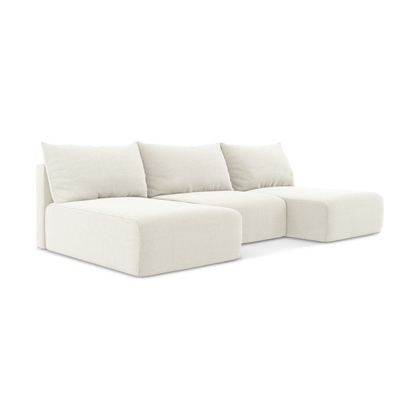 Colțar crem extensibil/cu spațiu de depozitare cu tapițerie din catifea (în formă de "U") Kalena – Makamii-image-2