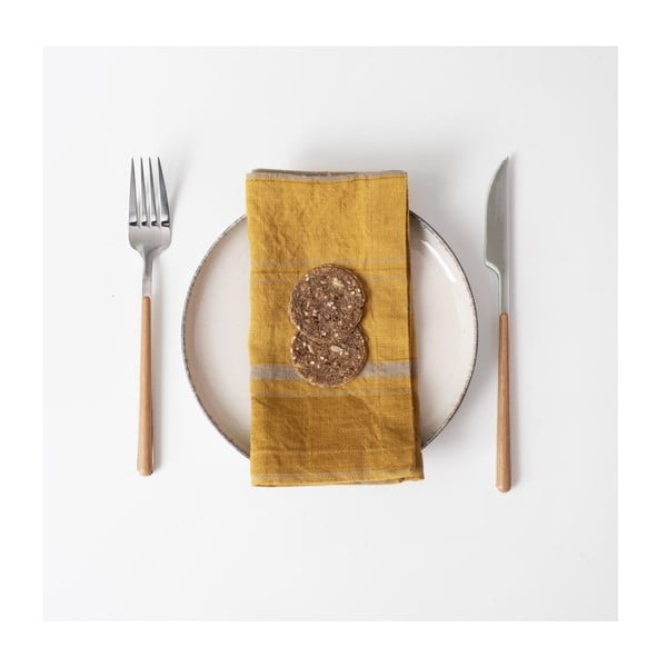 Șervețele 2 buc. din in Amber Bronze Stripes – Linen Tales