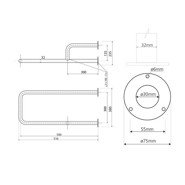 Mâner de siguranță pentru baie de montat pe perete din oțel inoxidabil 52 cm Handicap Left – Sapho-image-2