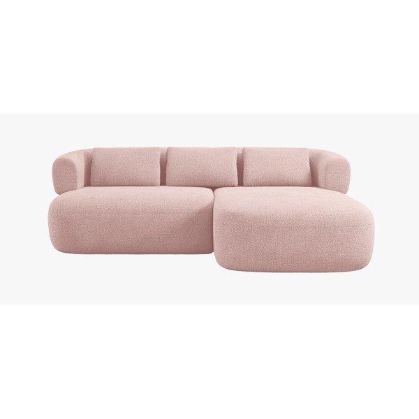 Colțar roz deschis cu tapițerie din țesătură bouclé (cu colț pe partea dreaptă/cu șezlong) Jenny – Micadoni -image-2