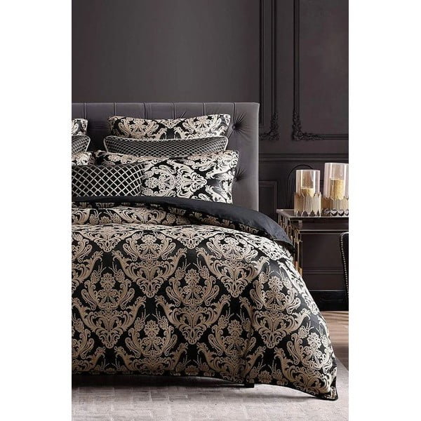 Lenjerie de pat neagră din bumbac ranforcé pentru pat dublu/extinsă cu cearceaf inclus/cu 4 piese 200x220 cm Damask – Mila Home