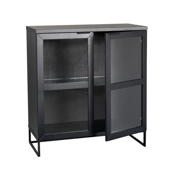 Vitrină neagră din lemn masiv de stejar 95x105 cm Everett - Rowico-image-1