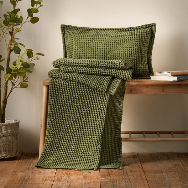 Pătură verde din bumbac 150x200 cm Jaipur Chunky Waffle – Pineapple Elephant-image-4
