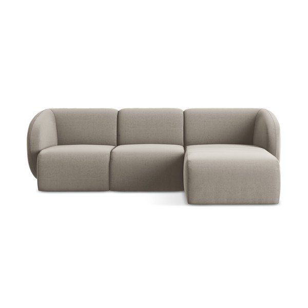 Colțar maro deschis cu tapițerie din catifea (cu colț pe partea dreaptă/cu șezlong) Lani – Makamii