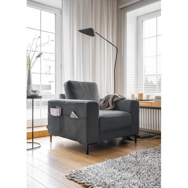 Fotoliu gri închis cu tapițerie din catifea reiată Lofty Lilly – Miuform-image-2