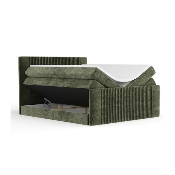Pat boxspring verde închis cu spațiu de depozitare 200x200 cm Bergamo – Maison de Rêve-image-2