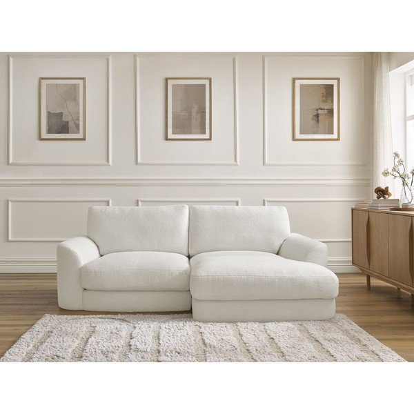 Colțar alb cu tapițerie din țesătură bouclé (cu colț pe partea dreaptă/cu șezlong) Leonore – Bobochic Paris-image-1