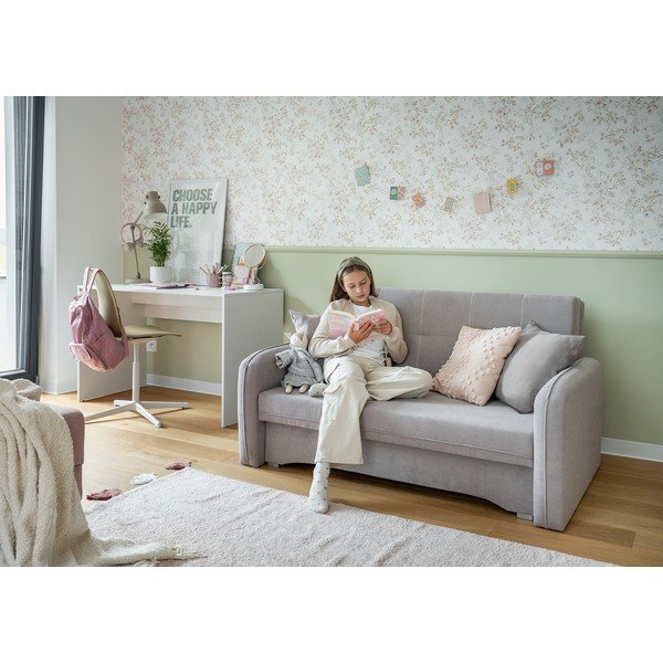 Canapea gri deschis extensibilă/cu spațiu de depozitare cu tapițerie din chenille 155 cm Laine – ELTAP-image-4