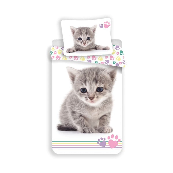Lenjerie de pat pentru copii albă din bumbac pentru pat de o persoană 140x200 cm Kitten "Colour" – Jerry Fabrics