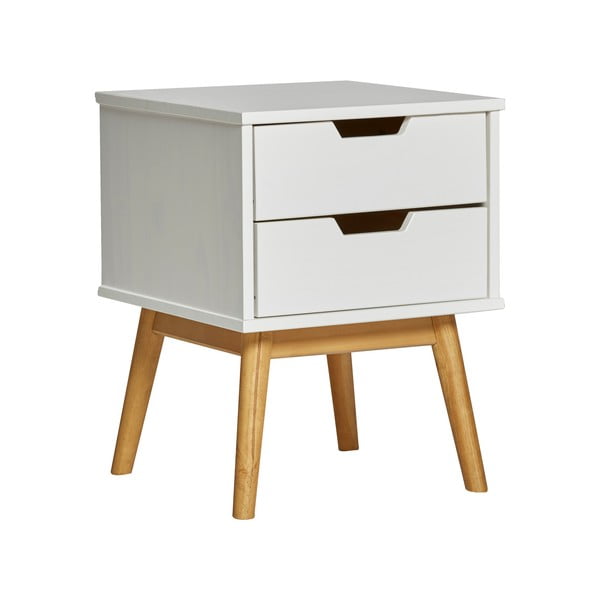 Noptieră din lemn masiv de pin Marckeric Baku, alb-natural-image-3